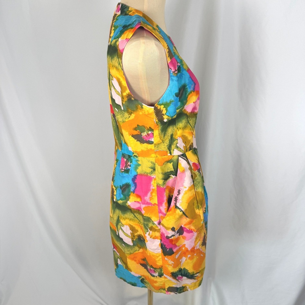 Nanette Lepore Bright Watercolor Zip Front Cotton Dress Size 4 Pockets EUC - Picture 2 of 12